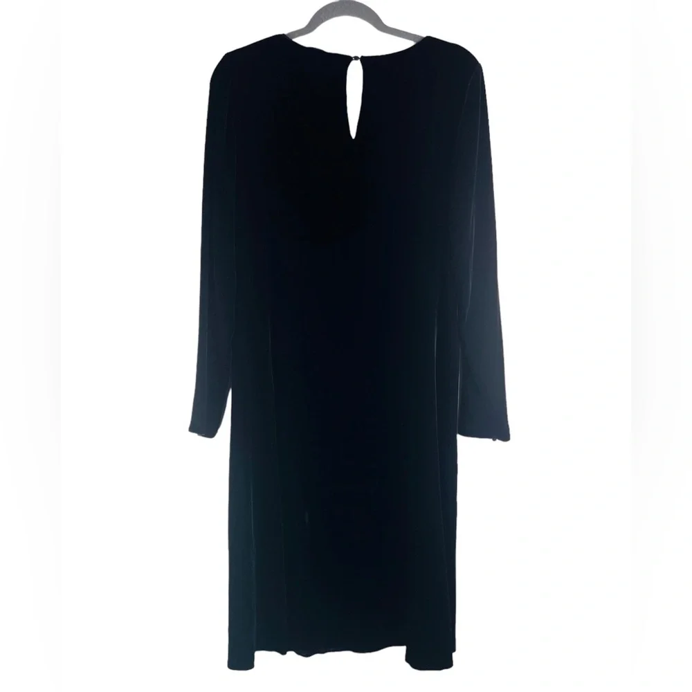 Eileen Fisher Black Velvet Long Sleeve Dress Rayon Silk Blend Size M - Picture 2 of 7